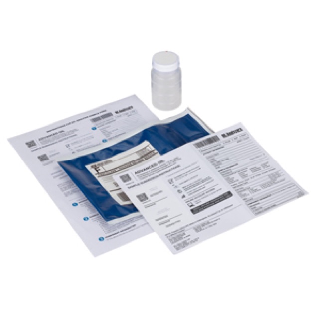 AMSOIL oil analysis sample kit with mailer and sample bottle