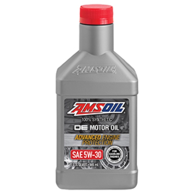 Bottle of AMSOIL OE 100% Synthetic Motor Oil
